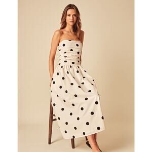 Nobody's Child White Polka Dot Bandeau Felicity Strapless Midi Dress Women's 6